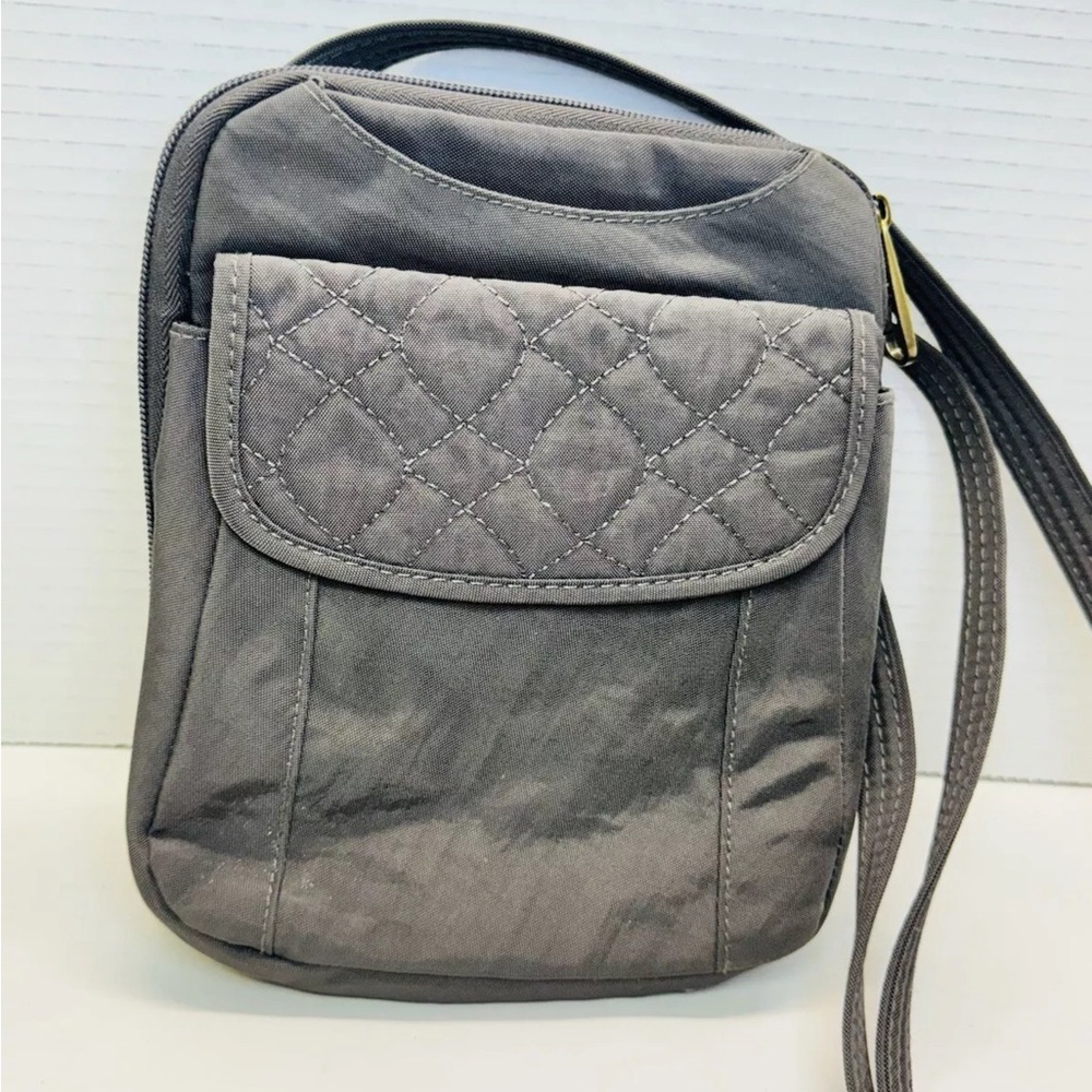 Travelon Mini Crossbody Travel Bag Taupe Brown RFID Secure Strap Quilted Pocket